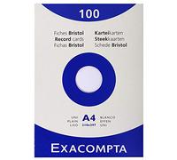 Exacompta Fiches Bristol 210 x 297 mm 205 g – 100 fiches non perforées – Blanc