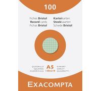Exacompta - Réf. 13378E - Pack A5 color de 5 Étuis de 100 fiches bristol quadrillées 5x5 non perforées - format 148x210mm - compatibles avec imprimante jet d'encre, laser et photocopieur - assorties