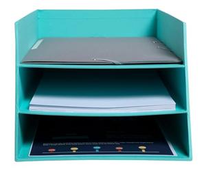 Exacompta - Réf.13453D - 1 corbeille à courrier 3 niveaux en carton TEKSTO - pour documents au format jusqu'à 24x32 cm) - dimensions 350x290x190 mm - couleur vert d'eau