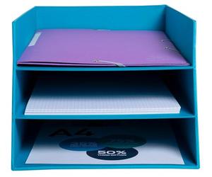 Exacompta - Réf.13457D - 1 corbeille à courrier 3 niveaux en carton TEKSTO - pour documents au format jusqu'à 24x32 cm) - dimensions 350x290x190 mm - couleur turquoise