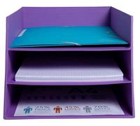 Exacompta - Réf.13458D - 1 corbeille à courrier 3 niveaux en carton TEKSTO - pour documents au format A+ (jusqu'à 24x32 cm) - dimensions 350x290x190 mm - couleur violet
