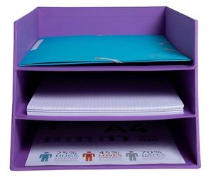 Exacompta - Réf.13458D - 1 corbeille à courrier 3 niveaux en carton TEKSTO - pour documents au format jusqu'à 24x32 cm) - dimensions 350x290x190 mm - couleur violet
