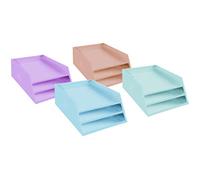 Exacompta - Réf. 13496D - Lot de 4 corbeilles à courrier 3 niveaux pour documents au format A4+ en carton Aquarel - Dim 350x290x190 mm - Couleurs assorties, mauve, bleu pastel, vert pastel, corail