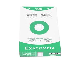 Exacompta - Réf. 13603E - Carton de 12 étuis de 100 fiches bristol quadrillées 5x5 perforées - format 125 x 200 mm - compatibles avec imprimante jet d'encre, laser et photocopieur - blanc