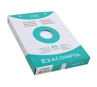 Exacompta Fiches bristol Réf. 13608E - 100 fiches A5 148x210 mm quadrillées 5x5 perforées blanc