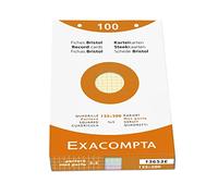 Exacompta - Réf. 13653E - Étui de 100 fiches bristol quadrillées 5x5 perforées - format 125 x 200 mm - compatibles avec imprimante jet d'encre, laser et photocopieur - couleurs assorties
