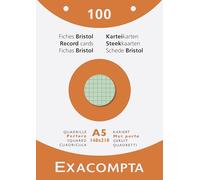 Exacompta - Réf. 13658E - Carton de 10 étuis de 100 fiches bristol quadrillées 5x5 perforées - format 148 x 210 mm - compatibles avec imprimante jet d'encre, laser et photocopieur - couleurs assorties