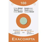 Exacompta - Étui de 100 fiches bristol quadrillées 5x5 Réf.13659E - 105x148 mm - couleurs assorties