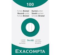 Exacompta - Réf. 13800B - Carton de 10 étuis de 100 fiches bristol lignées non perforées - format 74 x 105 mm - - couleur blanc
