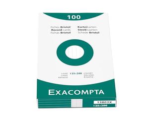 Exacompta - Réf. 13803X - Carton de 12 étuis de 100 fiches bristol lignées non perforées - format 125 x 200 mm - - couleur blanc