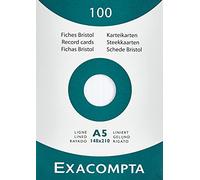 Exacompta - Réf. 13808B - Étui de 100 fiches bristol lignées non perforées - format 148 x 210 mm - compatibles avec imprimante jet d'encre, laser et photocopieur - couleur blanc