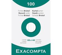 Exacompta - Réf. 13809B - Carton de 10 étuis de 100 fiches bristol lignées non perforées - format 105 x 148 mm - - couleur blanc