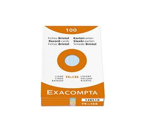 Exacompta - Réf. 13851X - Carton de 10 étuis de 100 fiches bristol lignées non perforées - format 75 x 125 mm - compatibles avec imprimante jet d'encre, laser et photocopieur - assorties