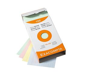 Exacompta - Réf. 13851X - Étui de 100 fiches bristol lignées non perforées - format 75 x 125 mm - compatibles avec imprimante jet d'encre, laser et photocopieur - couleurs assorties