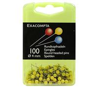 Exacompta - Réf. 14303E - Boîte de 100 épingles de signalisation sphériques - Hauteur de la pointe 15 mm - Diamètre 4 mm - Adaptés pour les plans ou cartes, itinéraires - Couleur jaune