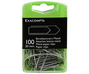 Exacompta - Réf. 14746E - Boîte de 100 attaches lettres, trombones - En métal - Accessoire de bureau, pour relier des documents non perforés - Longueur 30 mm - Couleur argent