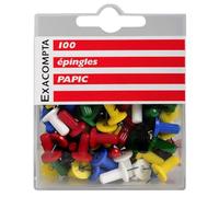 Exacompta - Réf. 14996E - Boîte de 100 épingles d'affichage Papic - Hauteur de la pointe 7 mm - Diamètre 10 mm - Pour fixer cartes, photos, documents, cadres, guirlandes - 6 couleurs assorties