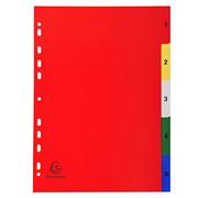 Exacompta - Réf. 1505E - Intercalaires en polypropylène avec 5 onglets imprimés numériques de 1 à 5 en couleur - Page d'indexation imprimable - Format à classer A4 - Dimensions 22,5 x 29,7 cm