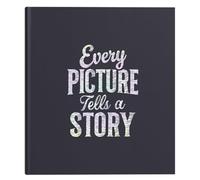 Exacompta - Réf. 16092E - Album photos livre LETTRES - 60 pages noires - feuillets intercalaires cristal - 300 photos - 29 x 32 cm - couverture en papier pelliculé brillant effet similicuir - Bleu