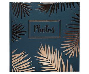 Exacompta - Réf. 16307E - Album photos Livre PALMA - 60 photos - 30 Pages Noires - Format 25x25 cm - couverture papier coloré bleu avec des effets brillants et un motif de feuilles de palmier