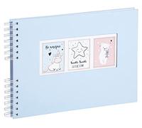 Exacompta - Réf. 16806E - Kit Scrapbooking - Album 50 pages blanches couverture bleu pastel - 2 pochoirs - 2 planches de stickers - 2 planches de coins autocollants - 6 feutres encre pastel