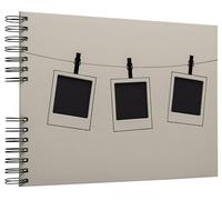 Exacompta - Réf. 16823E - Album photos spiralé Instants beige - 150 photos - 50 pages noires - format 32 x 22 cm - couverture avec papier effet PU et marquage noir brillant