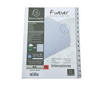 Exacompta - Réf. 1715E - Intercalaires gris en polypropylène recyclé avec 15 onglets imprimés numériques de 1 à 15 - Format à classer A4 - Dimensions 22,5 x 29,7 cm - certifiés Ange Bleu