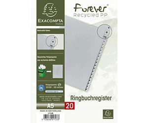 Exacompta - Réf 1723B - Intercalaires en polypropylène gris - 20 touches imprimées - alphabet allemand - format 2/3 A4 - polypropylène recyclé