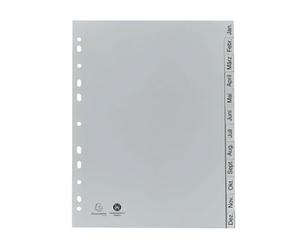 Exacompta - Réf. 1812B - Carton de 25 Intercalaires imprimés mensuels PP recy ris - Januar-Dezember(allemand) - 12 positions - A4 - Gris
