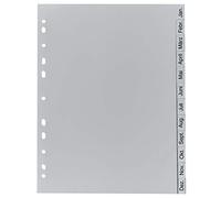 Exacompta - Réf 1812B - Intercalaires en polypropylène gris - 12 touches imprimées janvier à décembre en allemand - adapté pour un classement de documents au format A4 - polypropylène recyclé