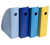 Exacompta - Réf. 18202SETD - Set de 4 classeurs à revues MAG-CUBE BeeBlue, porte-revues, catalogues, magazines, rangement pour documents formats A4 et A4 maxi - largeur 27,5 cm - 4 couleurs assorties