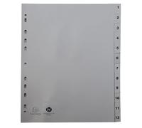 Exacompta - Réf. 1912E - Carton de 20 Intercalaires gris en polypropylène recyclé avec 12 onglets imprimés numériques de 1 à 12 - Format à classer A4 - Dimensions 22,5 x 29,7cm - certifiés Ange Bleu