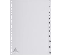Exacompta - Réf. 1912E - Intercalaires gris en polypropylène recyclé avec 12 onglets imprimés numériques de 1 à 12 - Format à classer A4 - Dimensions 22,5 x 29,7cm - certifiés Ange Bleu