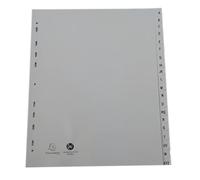 Exacompta - Réf. 1920E - Carton de 10 Intercalaires gris en polypropylène recyclé avec 20 onglets imprimés alphabétiques de A à Z - Format à classer A4 maxi - 24,5 x 29,7 cm - certifiés Ange Bleu