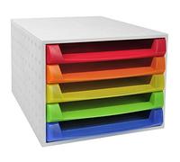 Exacompta - Réf. 221098D - THE BOX - Caisson 5 tiroirs ouverts pour document A4+ - Dimensions extérieures : Profondeur 38,70 x largeur 28,4 x Hauteur 21,8 cm - Arlequin transparent