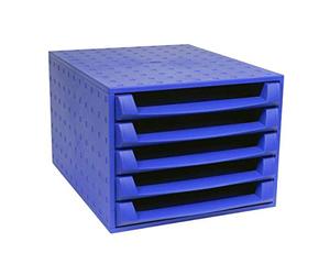 Exacompta - Réf. 221101D - THE BOX - Caisson 5 tiroirs ouverts pour document A4+ - Dimensions extérieures : Profondeur 38,70 x largeur 28,4 x Hauteur 21,8 cm - Bleu cobalt