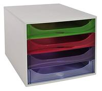 Exacompta - Réf. 228699D - Module économique à tiroirs ECOBOX - Caisson individuel à 4 tiroirs pour document A4 et A4+ - Dimensions 34,8 x 28,4 x 23,4 cm - Coloris gris / arlequin translucide