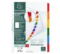 Exacompta - Réf. 2306E - Intercalaires en carte blanche 160g/m2 FSC® avec 6 onglets neutres en couleurs - renforcés et plastifiés - Page d'indexation imprimable - Format à classer A4