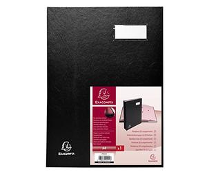 Exacompta - Réf. 24211E - 1 parapheur direction - dos à soufflets toilé - porte-étiquette - couverture plastifiée - 20 compartiments en carte rose avec 3 perforations - 24x32 cm - couleur noir