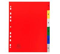Exacompta - Réf. 2506E - Carton de 20 Intercalaires en polypropylène avec 6 onglets imprimés numériques de 1 à 6 en couleur - Page d'indexation imrpimable - Format à classer A4 maxi - 24,5 x 29,7 cm