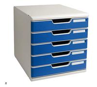 Exacompta - Réf. 301003D - MODULO A4 - Caisson 5 tiroirs fermés pour documents A4+ - Dimensions extérieures : Profondeur 35 x largeur 28,8 x Hauteur 32 cm - Gris lumière/bleu