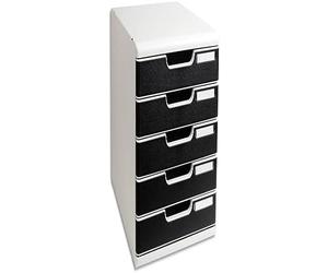 Exacompta - Réf. 301014D - MODULO A4 - Caisson 5 tiroirs fermés pour documents A4+ - Dimensions extérieures : Profondeur 35 x largeur 28,8 x Hauteur 32 cm - Gris lumière/noir