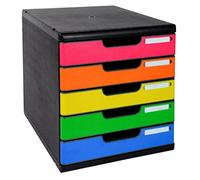 Exacompta - Réf. 301798D - MODULO A4 - Caisson 5 tiroirs fermés pour documents A4+ - Dimensions extérieures : Profondeur 35 x largeur 28,8 x Hauteur 32 cm - Noir/arlequin glossy