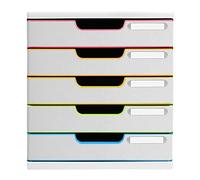 Exacompta - Réf. 301913D - MODULO A4 - Caisson 5 Tiroirs Fermés Pour Documents A4+ - Dimensions Extérieures : Profondeur 35 X Largeur 28,8 X Hauteur 32 - Blanc/arlequin/blanc