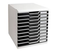 Exacompta - Réf. 302014D - MODULO A4 - Caisson 10 tiroirs fermés pour documents A4+ - Dimensions extérieures : Profondeur 35 x largeur 28,8 x Hauteur 32 cm - Gris lumière/noir