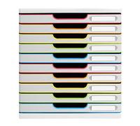 Exacompta - Réf. 302913D - MODULO A4 - Caisson 10 tiroirs fermés pour documents A4+ - Dimensions extérieures : profondeur 35 x largeur 28,8 x hauteur 32 cm - blanc/arlequin/blanc