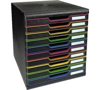 Exacompta - Réf. 302914D - MODULO A4 - Caisson 10 tiroirs fermés pour documents A4+ - Dimensions extérieures : Profondeur 35 x largeur 28,8 x Hauteur 32 cm - Noir/arlequin/noir