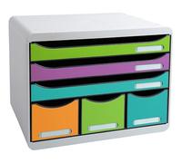 Exacompta - Réf. 306909D - STORE-BOX Pop N'Co - Caisson 6 tiroirs, 3 tiroirs pour documents A4+ et 3 tiroirs fins haut - Dimensions extérieures : Prof. 27 x largeur 35,5 x Hauteur 27,1 cm - Assortis
