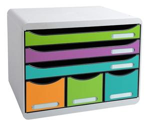 Exacompta - Réf. 306909D - STORE-BOX Pop N'Co - Caisson 6 tiroirs, 3 tiroirs pour documents A4+ et 3 tiroirs fins haut - Dimensions extérieures : Prof. 27 x largeur 35,5 x Hauteur 27,1 cm - Assortis
