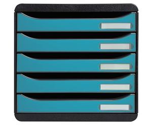 Exacompta - Réf. 30934D - Module de classement, de rangement BIG BOX+ Skandi, superposable, 5 tiroirs pour document A4+ Dimensions extér. : Prof 34,7 x largeur 27,8 x Haut 27,1 cm - Bleu Pacifique